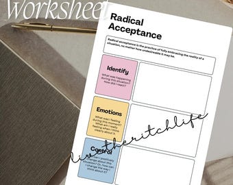 Radical Acceptance & Self-Reflection Worksheet| Mindfulness Journaling PDF | Mental Health Tracker |Printable Therapist Aid