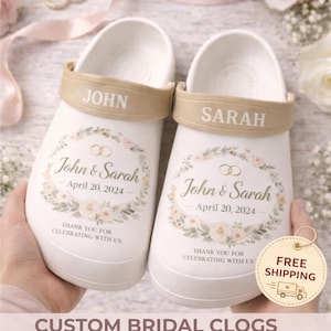Personalized Wedding Clogs, Custom Couple Names, Thank You Gift, Bridesmaid, Keepsakes and Wedding Giveaways