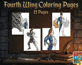 20 Fourth Wing Inspired Fantasy Sheets, Basgiath War College Art, Bookish Gift PDF, Digital, Dragon Rider Coloring Pages for Adults