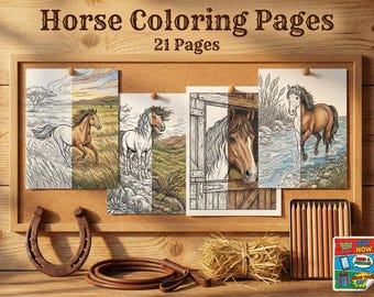 Realistic Horse Coloring Pages for Adults, 20 Majestic Equestrian Sheets, Wild Mustang & Spirit Horse Art, Stress Relief PDF