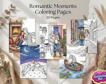 Romantic Couples Coloring Pages for Adults, 20 Printable Love Story Scenes, Valentine's Day Gift, Anniversary Activity, Digital Download PDF