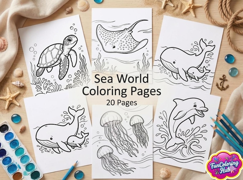 Sea World Coloring Pages for Kids, 20 Ocean Animals Printable, Under ...