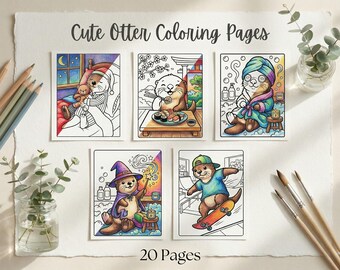 Kawaii Otter Coloring Book: Easy Printable Pages for Kids & Adults (PDF)