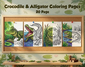 Crocodile Coloring Pages, 20 Alligator Coloring Sheets for Kids, Reptile Science Activity, Instant Download, Printable Swamp Animal Coloring
