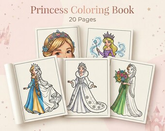 Princess Coloring Book Printable | 20 Fairy Tale Princess Coloring Pages for Kids & Girls | Royal Princess Coloring Sheets PDF