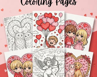 20 Valentine's Day Coloring Pages Bundle | Printable A4 PDF Coloring Book for Adults & Kids | Cute Animals, Romance, Love Mandala Line Art