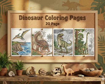 Realistic Dinosaur Coloring Pages for Kids & Adults, 20 Detailed Paleontology Sheets, STEM Classroom Activity, T-Rex Jurassic Art, PDF