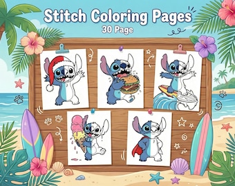 Stitch Coloring Pages, 30 Page Lilo and Stitch Printable, Kids Activity Book, Digital Download PDF, Instant Print, Stitch Birthday Party