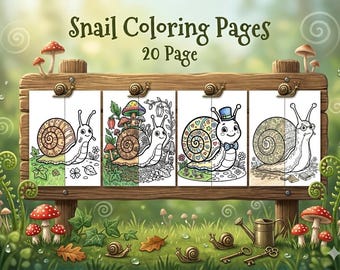 Snail Coloring Pages for Kids and Adults, Printable Snail Shell Art, Cute Garden Snail Digital Download, Whimsical Nature Coloring Sheets