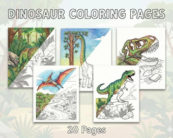 Realistic Dinosaur Coloring Pages | 20 Printable Jurassic T-Rex & Fossil Sheets | Educational Kids Activity Book | Boys Birthday Party PDF