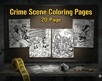 Crime Scene Coloring Pages for Adults, 21 Funny True Crime Gift Sheets, Cute Horror Animal Detective Art, Murder Mystery PDF, Digital