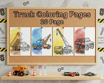 Truck Coloring Pages for Kids, Construction Vehicle Printable, Monster Truck Coloring Book, Toddler Activity, Fire Truck Digital Download