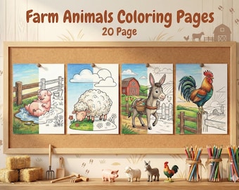 Farm Animal Coloring Pages for Kids, 20 Bold and Easy Barnyard Sheets, Preschool Activity, Old MacDonald Craft, Toddler PDF, Digital