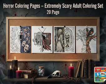 Horror Coloring Pages for Adults, Gothic Horror Aesthetic Art, Dark Fantasy Occult Sheets, Creepy Coloring Book PDF, Digital