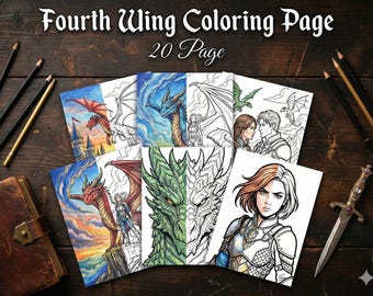 Fourth Wing Coloring Pages | 20 Page Printable Adult Coloring Book PDF | Dragon Rider Fantasy Art | Empyrean Series Fan Gift