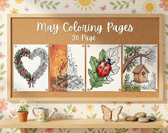 May Coloring Pages for Kids and Adults, Spring Flower Coloring Book, Mothers Day Activity Sheets, May Classroom Craft, Instant Digital
