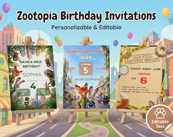 Personalized Animal City Birthday Invitation • Police Fox & Bunny Party Invite • Jungle Metropolis Theme • Digital Printable or Mobile