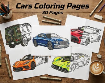 30 Supercar Coloring Pages Printable | Detailed Hypercar & Sports Car Line Art | Exotic Vehicle Coloring Book for Teens and Adults
