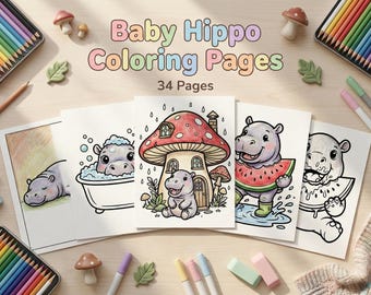 Moo Deng Coloring Book: Baby Pygmy Hippo, Viral Bouncy Pork Meme (PDF)