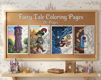 Fairytale Coloring Pages for Kids, 20 Magical Fairy Tale Coloring Sheets, Printable Princess Activity, Birthday Party Favors