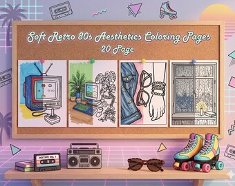 Retro 80s Aesthetic Coloring Pages for Adults, 20 Lo-Fi Nostalgia Coloring Sheets, Kidult Stress Relief Activity, Digital Download, 90s