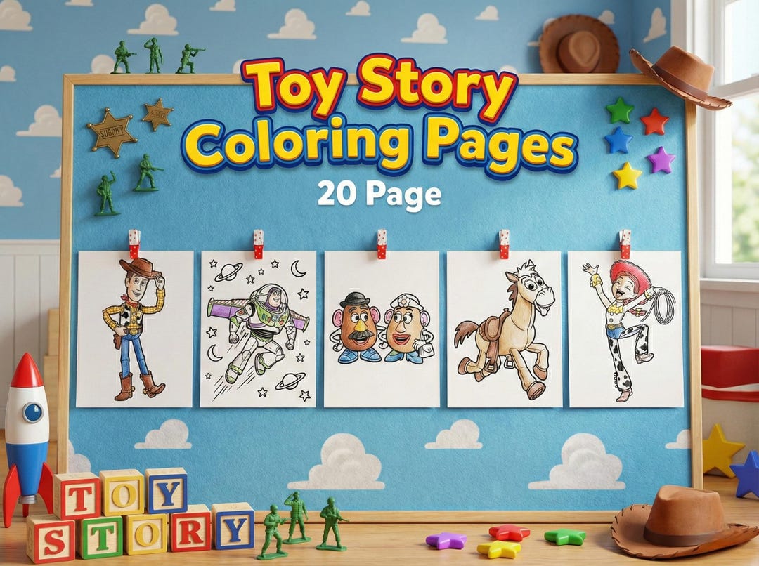 20 Toy Story Coloring Pages for Kids, Woody and Buzz Printable Coloring Book, Digital Down