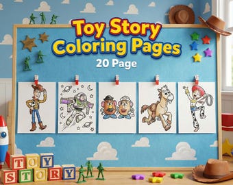 20 Toy Story Coloring Pages for Kids, Woody and Buzz Printable Coloring Book, Digital Download, Space Ranger Cowboy Party Activity Sheets