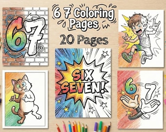 6 7 Coloring Pages, 20 Page Six Seven Movement Coloring Book, Viral Brainrot Meme Digital Download, 67 Hand Gesture, Basketball, GenZ
