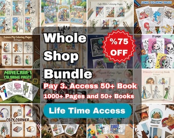Whole Shop Bundle Coloring Pages | 1000+ Printable Adult & Kids Coloring Book | Mega Collection PDF | Lifetime Access Digital Download