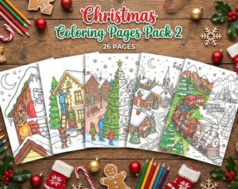 Cozy Christmas Coloring Pages for Adults and Kids, 26 Winter Scenes Printable PDF, Holiday Activity, Gingerbread House, Santa Workshop Art