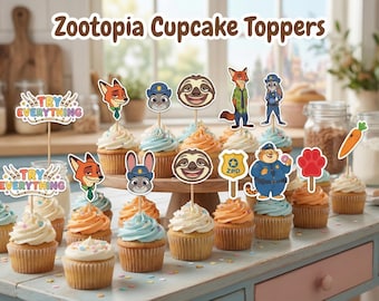 Adornos para cupcakes de Zootopia / Judy, Nick y Flash (imprimibles)