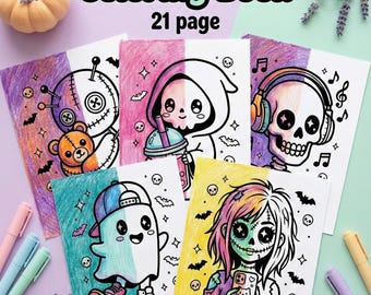 Creepy Cute Coloring Book for Teens & Adults | Pastel Goth Coloring Pages | Spooky Kawaii Aesthetic | Instant Download PDF | Bold and Easy