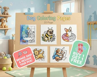 20 Cute Dog Coloring Pages for Kids and Adults, Kawaii Puppy Printable Coloring Book, Digital Download, Corgi Pug Dachshund Art