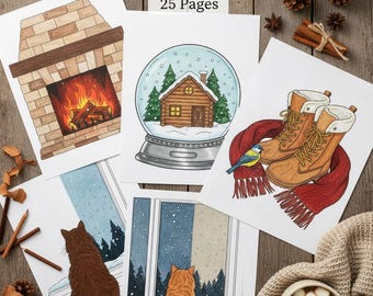 Cozy Winter Coloring Pages | 25 Hygge Holiday Designs (Digital Download)