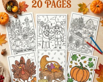 Thanksgiving Coloring Pages for Kids Pack 2| Turkey, Pumpkin (Digital PDF)