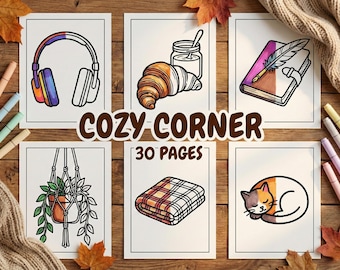 Cozy Corner Coloring Book | Hygge Relaxation, 30 Page (PDF Pattern)