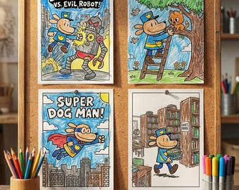 Dog Man Coloring Book | 15 Page Superhero Activity (Printable PDF)