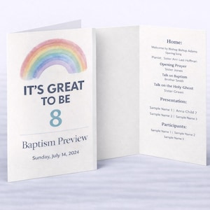 It's Great To Be 8 Baptism Preview Program Template | LDS Editable Canva (Digital Download)