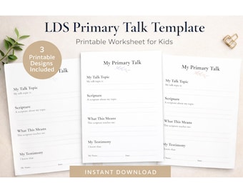 LDS Primary Talk Template Worksheet for Kids - Instant Download Printable