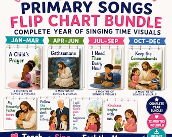 2026 Primary Songs Flip Chart Bundle | Complete Year of Singing Time Visuals | LDS Primary Music Leader Helps