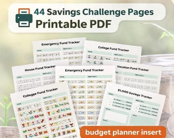 Savings Tracker Bundle Printable PDF | 44 Challenge Pages & Budget Planner Insert