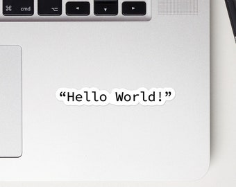 Hello world vinyl decal sticker, minimalist blog website gift for coder and web designer