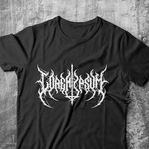 Camiseta unisex con logo de fuente de banda de metal de Lorem Ipsum para diseñadores gráficos y metaleros