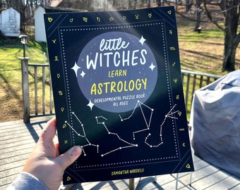 Printable Puzzle Book "Little Witches Learn Astrology" Developmental coloring book for children, astrology gifts, witchy gift