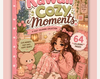 Kawaii Coloring Book | 64 Cozy Pages, Animals, Relaxing Scenes (Digital Download)