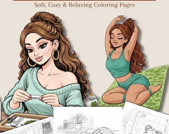 Cozy Stoner Girl Coloring Pages – Relaxing Adult Art (Digital Download)
