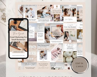 Pinterest Pin Templates: 60 Neutral Designs for Canva (Digital Download