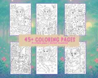 Printable Fairy Coloring Book | 46 Magical Pages | Enchanted Forest and Woodland Creatures | Instant Download | Kids and Adults Coloring