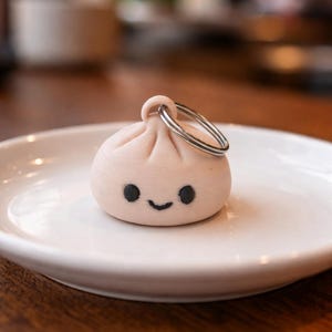 3D Printed Bao Bun Keychain: Kawaii Smiling Food Charm