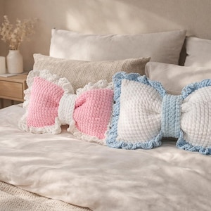 Crochet Bow Pillow Pattern PDF, Coquette Aesthetic Room Decor DIY, Plush Bow Cushion Tutorial, Beginner Friendly Soft Pillow Crochet PDF